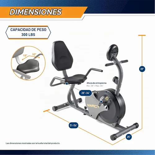 Vista 3 de Marcy Magnetic Recumbent Bike with Adjustable Resistance and Transport Wheels NS-716R