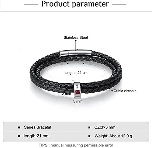 Vista 5 de kaululu Pulsera de cuero personalizada para hombres con piedras natales de 12345 cuentas de acero inoxidable grabadas con nombres personalizados