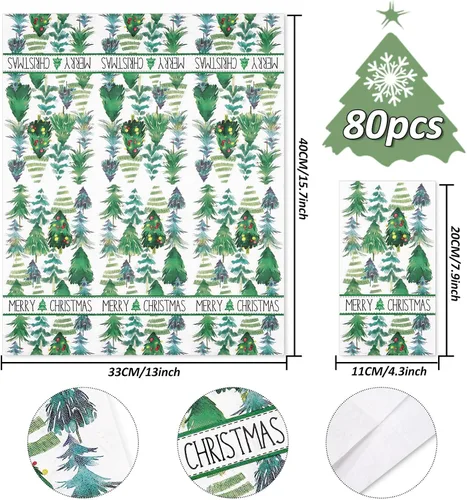 Vista 2 de Servilletas de Navidad para invitados de Navidad, árbol de Navidad, servilletas de papel desechables de 3 capas de acuarela verde para cena