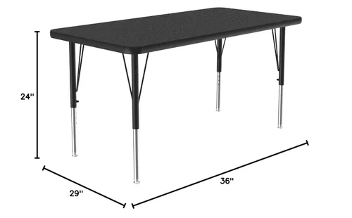 Vista 2 de Correll Mesa de Actividades Rectangular para Aula de 24"x36", Altura Ajustable (19"-29"), Granito Negro Laminado Térmico Fusionado Duradero