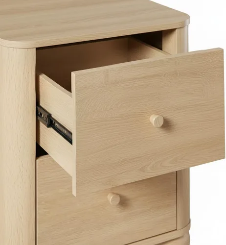 Vista 3 de Linley Moderna Mesita de noche curvada de madera con 2 cajones con patas redondas Roble costero