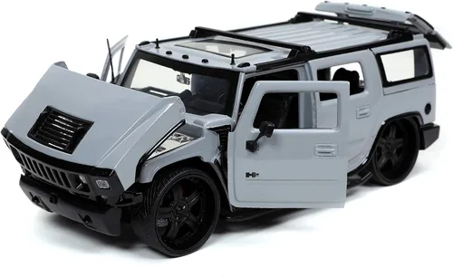 Vista 6 de Jada Toys Just Trucks 1:24 2003 Hummer H2 con estante de coche fundido a presión gris, juguetes para niños y adultos, 32310