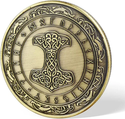 Vista 2 de Moneda Vikingo nórdico Mjolnir Moneda Martillo de Thor Mitología nórdica Talismán