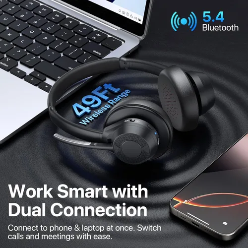 Vista 6 de Auriculares inalámbricos con micrófono para el trabajo, auriculares