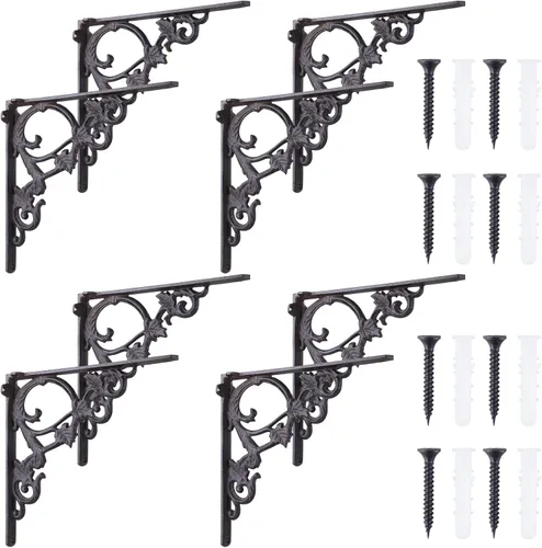 Vista 7 de Lounsweer 4 soportes de estante de latón antiguo resistentes de 8 pulgadas para montaje en la pared, accesorios flotantes decorativos para cocina
