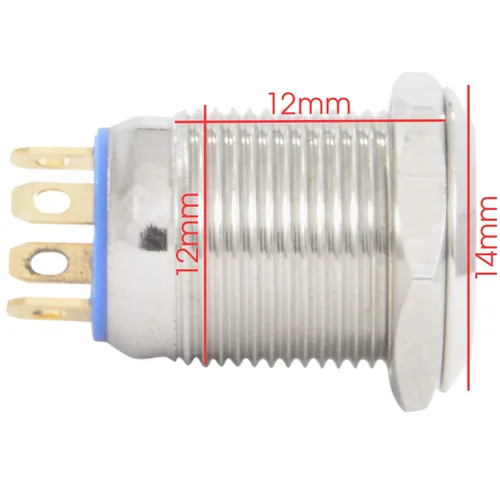Vista 2 de JacobsParts Interruptor de arranque momentáneo de acero inoxidable plateado con LED azul para orificio de corte de panel de 1/2" (12 mm) de diámetro