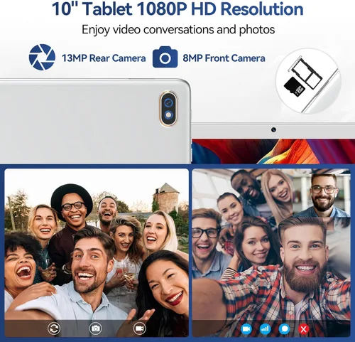 Vista 5 de Tablet 10.1 pulgadas 128 Almacenamiento+1TB Expandir 2 en 1 Tabletas Android, Tablet con funda de teclado Mouse, 5G Dual WiFi, GPS, Octa Core