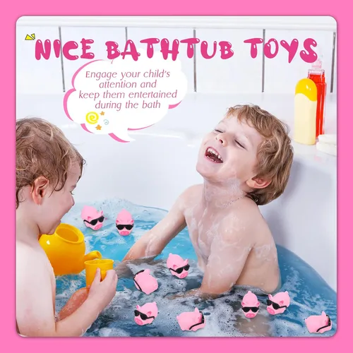 Vista 5 de Liliful 200 juegos de mini juguete de baño de cerdo de goma con gafas de sol flotador rosa y cerdo chillón juguetes para la bañera para baby shower