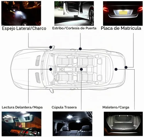 Vista 7 de 8 piezas de kit de luces LED blancas interiores para Toyota Camry 1997 1998 1999 2000 2001, luces de mapa, cúpula, maletero, espejo de tocador