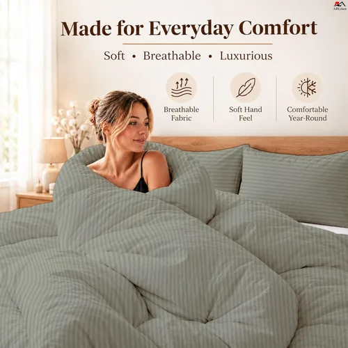 Vista 114 de ARlinen Juego de funda de edredón de tamaño individual, 100% algodón egipcio, juego de ropa de cama de 3 piezas con cierre de cremallera, incluye 1