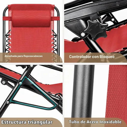 Vista 6 de Devoko Silla de gravedad cero para patio, sillas reclinables ajustables Rojo