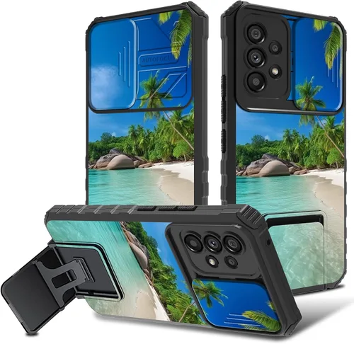 Vista 25 de Funda para Samsung Galaxy A53 5G con cubierta de cámara y soporte de soporte, resistente a prueba de golpes, TPU funda protectora para Samsung