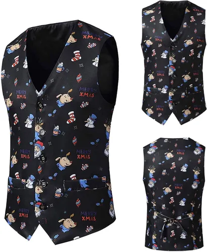Vista 2 de Stoota Chaleco de Navidad para hombre, suave, casual, ajuste regular, lindo estampado, S-2XL