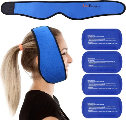 Vista 11 de LotFancy Envoltura para la Cabeza con Paquete de Hielo para Muelas del Juicio, Paquete de Hielo Facial para Alivio del Dolor de Muelas y Mandíbula
