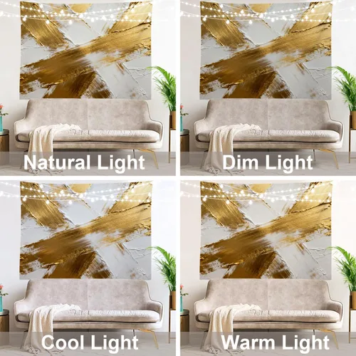 Vista 9 de Shrahala Retro Paint Abstract Tapestry, White Gold Oil Painted Work Rustic Wall Hanging Hd Print Polyester Backdrop For Dorm Room Bedroom 30 X 40 In
