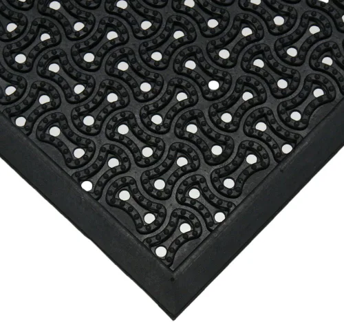 Vista 4 de Rubber-Cal 03-236-DR "DuraScraper Drainage", tapete comercial para entrada de 3/8" de grosor x 24" x 36", color negro.