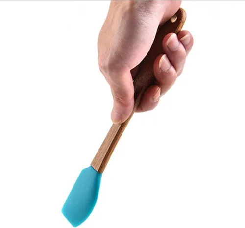 Vista 5 de Juego de mini espátulas de silicona con mango de madera, cepillo de silicona con asas de madera, cuchara, espátula para cocina y mezcla (5) (5)