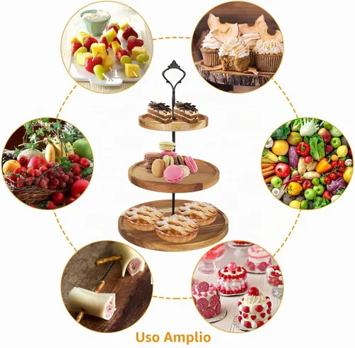 Vista 7 de Soporte de madera para cupcakes de 3 niveles, bandeja escalonada para servir cupcakes, torre, bandeja de postre de madera para granja, boda