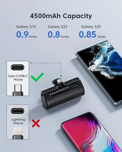 Vista 2 de Kuulaa Cargador portátil USB C Power Bank 4500mAh pequeño cargador de teléfono portátil Android compacto enchufable paquete de batería portátil