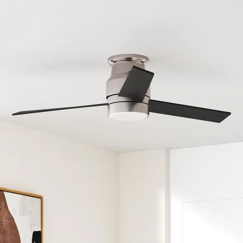 Vista 2 de Ventilador de techo plateado de perfil bajo de 3 aspas de 52 pulgadas con control de aplicación LED, control Alexa/Google Assistant Necesita