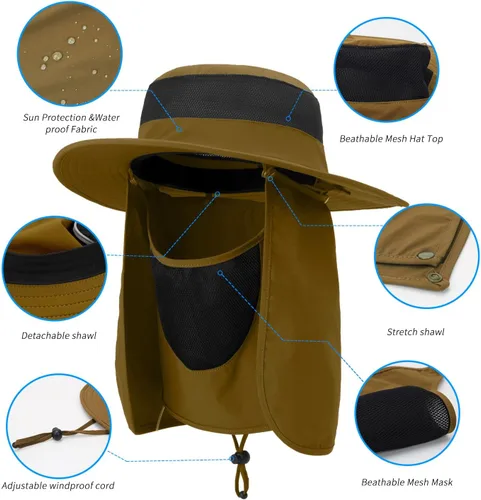 Vista 7 de Outdoor Sun Hat UPF 50 Protection Waterproof Fishing hat Face Cover Summer Neck Flap Hat