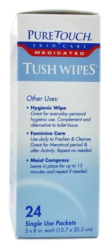 Vista 4 de Tush Wipes para adultos, 24 toallitas húmedas desechables individuales