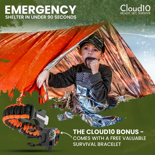 Vista 8 de CloudTen Emergency Tent: Lightweight 2 Person Survival Tent with Multi-Function Paracord Bracelets - Essential Survival Gear & Bug Out Bag Items for