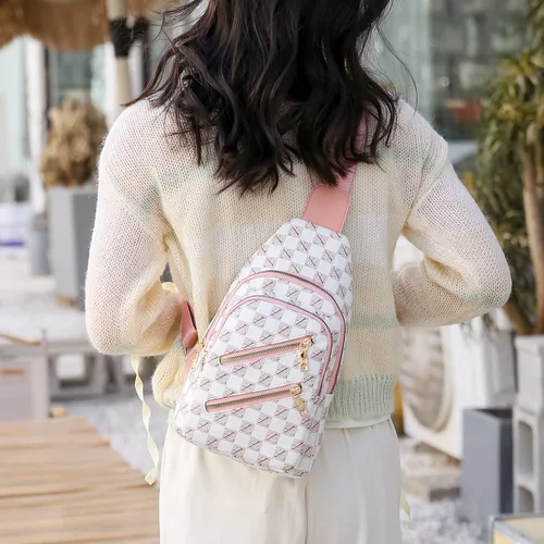 Vista 3 de Mochila tipo bandolera para mujer, bolsa de pecho, mochila cruzada (B-rosa), Rosado, Moda