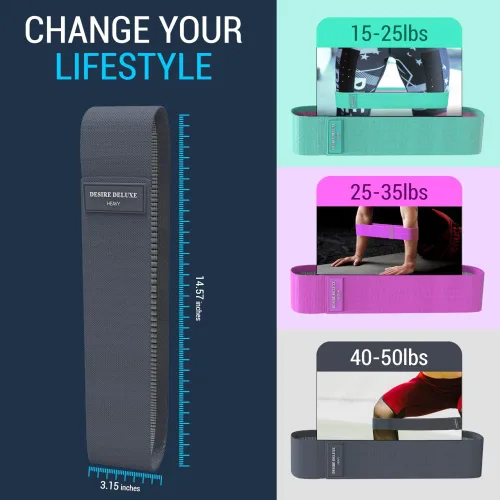Vista 2 de Desire Deluxe Premium Resistance Bands Set – Fabric Stretch Bands for Strength Training, Physical Therapy, Pilates & Yoga, Non-Slip Workout Bands