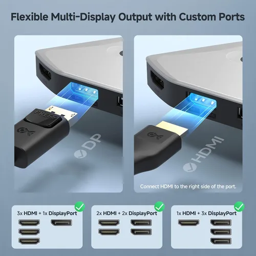 Vista 3 de Cable Matters Adaptador USB C MST de pantalla cuádruple 4K, HDMI/DP de doble función Windows Only, 4x 4K@60Hz, 140W Charging, USB C Hub Dual