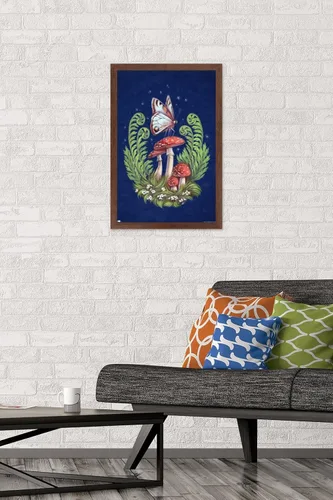 Vista 2 de Trends International Brigid Ashwood - Póster de pared con diseño de mariposas y hongos Versión enmarcada de caoba