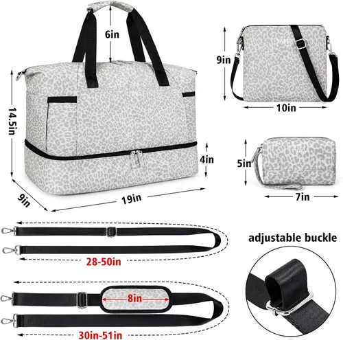Vista 5 de Gym Bag for Women Weekender Bag with Waterproof Shoe Compartment Sports Travel Duffel 3pcs Set Carry On Overnight Bags for Business Trip Travel Gym