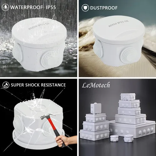 Vista 8 de LeMotech - Caja de derivación universal de plástico ABS resistente al polvo, resistente al agua, IP65, color blanco