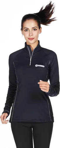 Vista 4 de bpbtti Jersey térmico con cremallera para mujer con bolsillo con cremallera, absorbe la humedad y transpirable