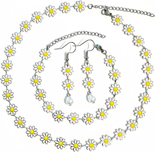 Vista 2 de Lindo collar de margaritas de flores, joyería de moda para mujer, gargantilla de crisantemo, esmalte bohemio, joyería de cuello de girasol