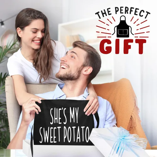 Vista 6 de Funny Couple Aprons Gift Ideas For Her Him Wedding, Engagement, Bridal, Birthday Kitchen Cooking Set
