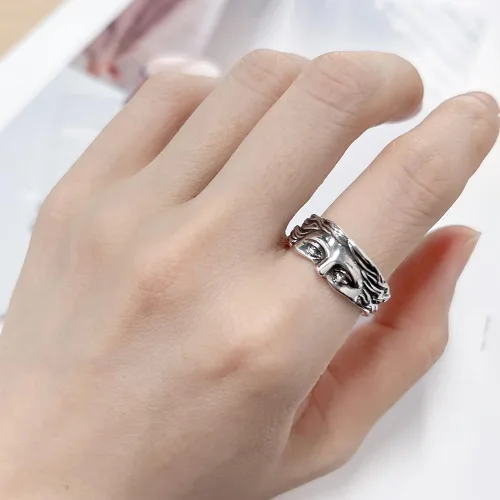Vista 2 de OIDIMS Anillo vintage de Venus de media cara para mujeres y hombres, ajustable, personalizado, abierto, nudillos, banda para el dedo, joyería única