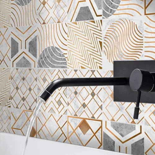 Vista 20 de Alwayspon 10 calcomanías de transferencia de azulejos de vinilo con efecto mármol, 6 x 6 pulgadas, calcomanías autoadhesivas para decoración de baño
