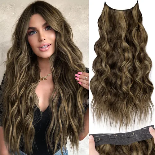 Vista 102 de KooKaStyle - Extensiones de cabello con hilo invisible, diadema transparente, ajustables, 4 clips fijadores, cabello largo y ondulado de 12
