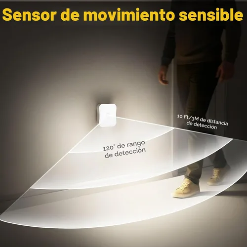 Vista 2 de Luz recargable con sensor de movimiento para interiores, luces de escalera recargables, lámpara de noche a batería, inalámbrica, se pega en Blanco