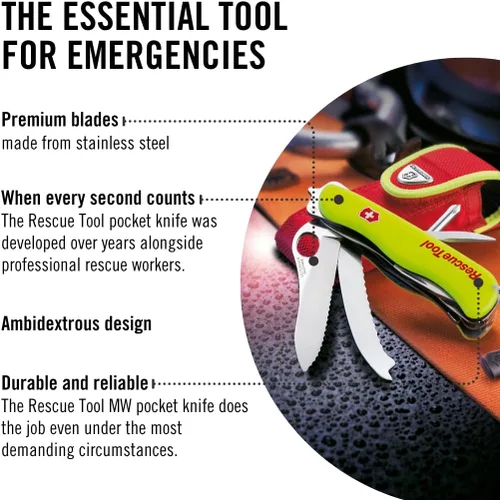 Vista 5 de Victorinox Herramienta de rescate con bolsa de nailon, cuchillo suizo del ejército, 13 funciones, navaja de bolsillo de fabricación suiza