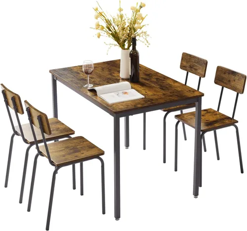 Vista 2 de Juego de mesa de comedor para 4, sillas de comedor de 5 piezas con respaldo para espacios pequeños, juego de mesa de bar y sillas, juego de mesa
