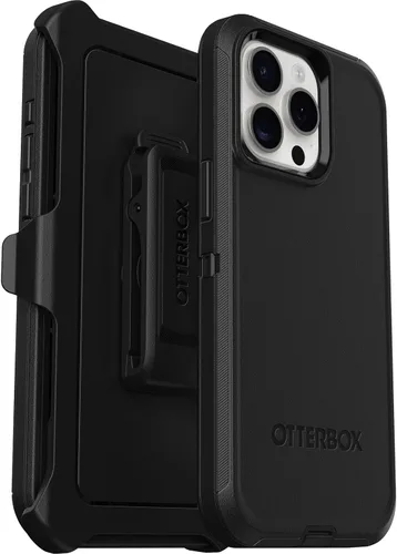 Vista 6 de OtterBox Funda para iPhone 15 Pro MAX (solamente) Defender Series, color negro, sin pantalla, resistente y duradera, con protección de puerto