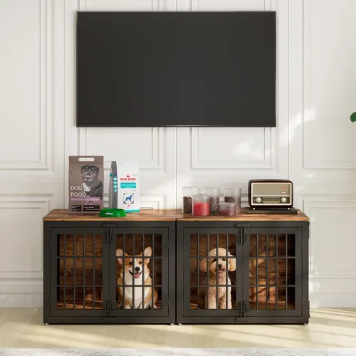 Vista 6 de Muebles de Jaula para Perros de Servicio Pesado de 33", Jaula de Madera Perrera para Perros Pequeños y Medianos, Perrera para Perros