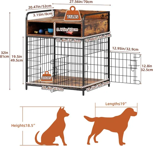Vista 2 de Muebles de jaula para perros pequeños, perrera de interior, mesa de madera para perros con cajones de almacenamiento, jaula resistente para perros