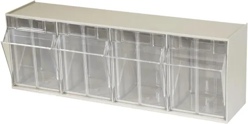 Vista 7 de Akro-Mils TiltView Armario de almacenamiento de plástico con 4 contenedores inclinables, organizador horizontal de piezas de plástico, caja