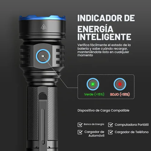 Vista 6 de RECHOO Linterna recargable, 1 paquete, linternas recargables superbrillantes de alto lúmenes, 3 modos de iluminación ajustables con 7 linterna LED