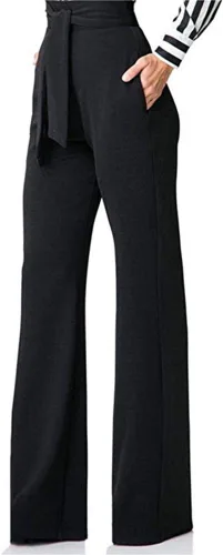 Vista 2 de LKOUS Pantalones de vestir elásticos de cintura alta para mujer, pantalones de pierna ancha, pantalones de trabajo para oficina