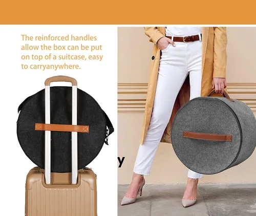 Vista 4 de Caja de almacenamiento de sombreros de fieltro, organizador portátil plegable para sombreros, con correa para el hombro y 2 asas, juguetes