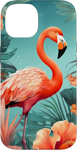 Vista 4 de Tropical Pink Flamingo Teal Orange Wildflower Palm Leaves Case for iPhone 17